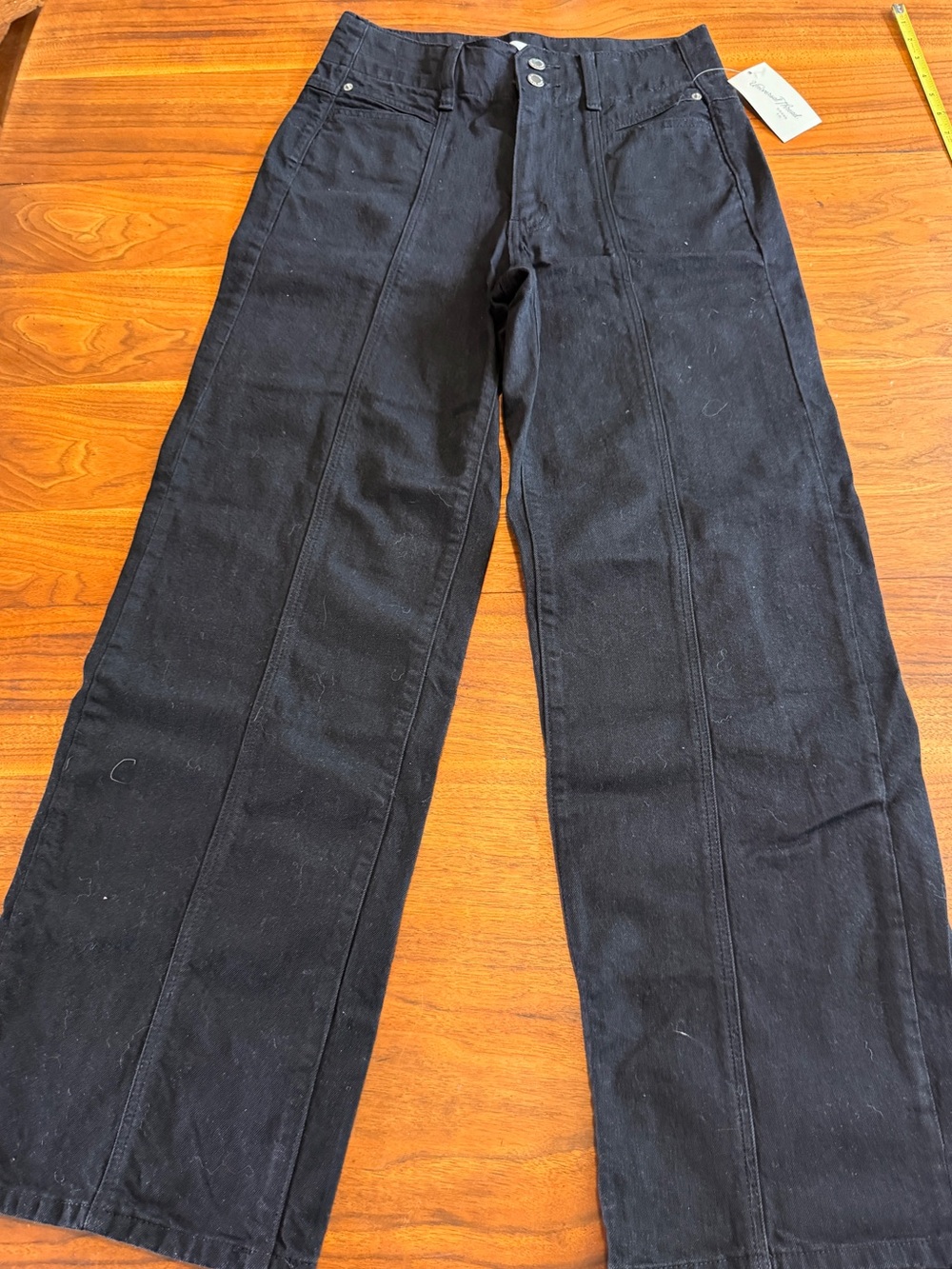 Universal Threads NWT Wide Leg High Waist Seamed Black Denim Pants, Flattering 8